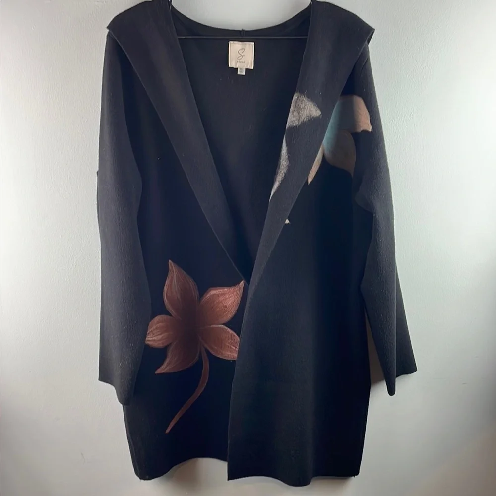 Sioni Black Floral Open Cardigan Size XL